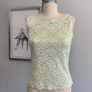Vintage Brittany Black Petites Lace and Sequins Fairy Y2K Green Tank Top USA Sm